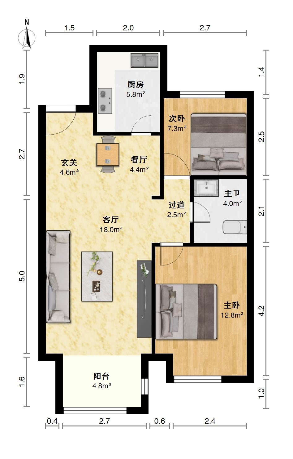 孔雀城剑桥郡十二期,华夏孔雀剑桥郡二居,南北通透户型13