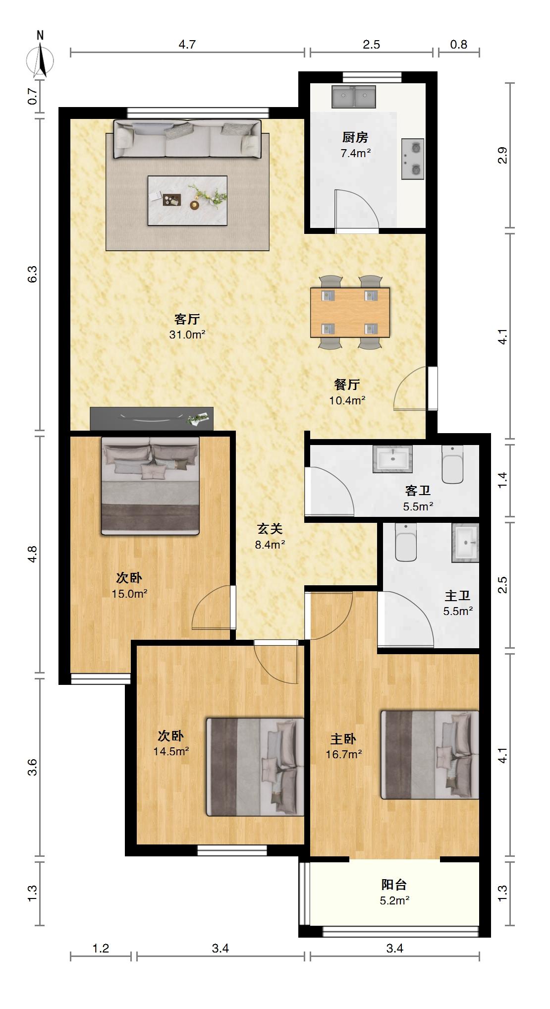 新世界新家园,新世界新家园 122平米 户型方正11