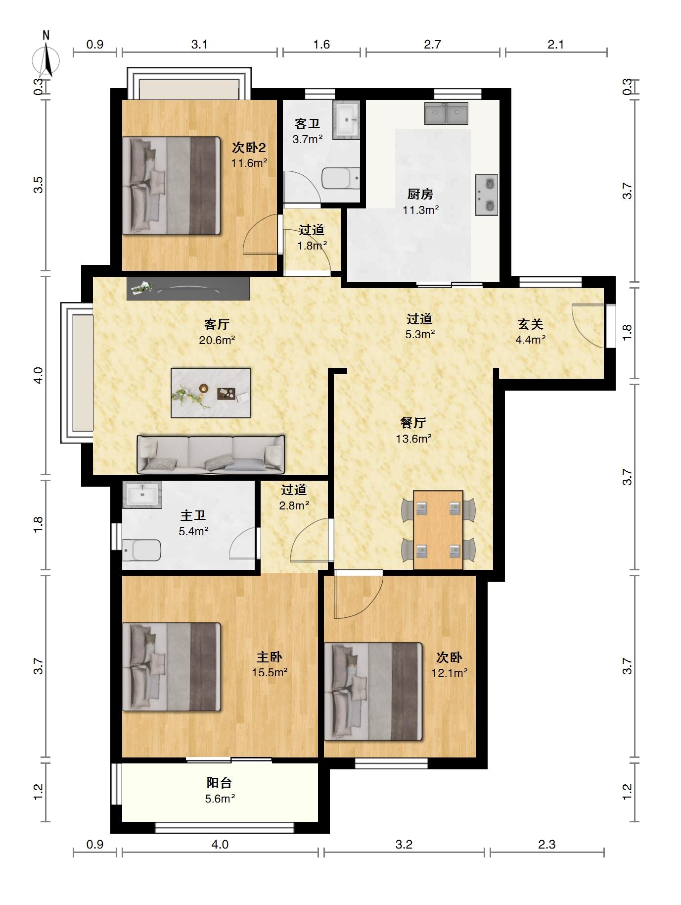 欣华理想城,理想城豪装大三房边套,带全屋地暖全屋中 央空调10