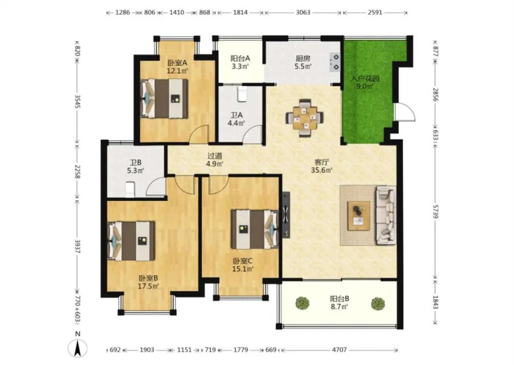 龙潭春天,新上好房龙潭春天带楼顶花园3室2厅2卫实木家具关门卖247万12