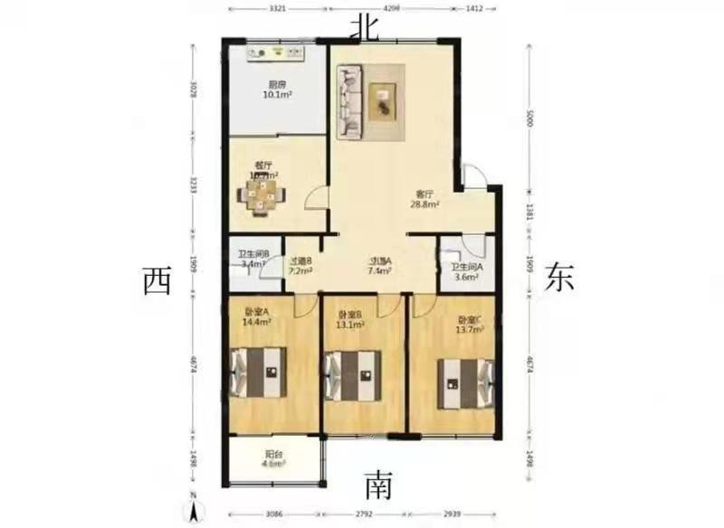 秦阳花园西区,秦阳花园西区 3室2厅2卫1阳台127㎡,阔绰客厅,超大阳台11