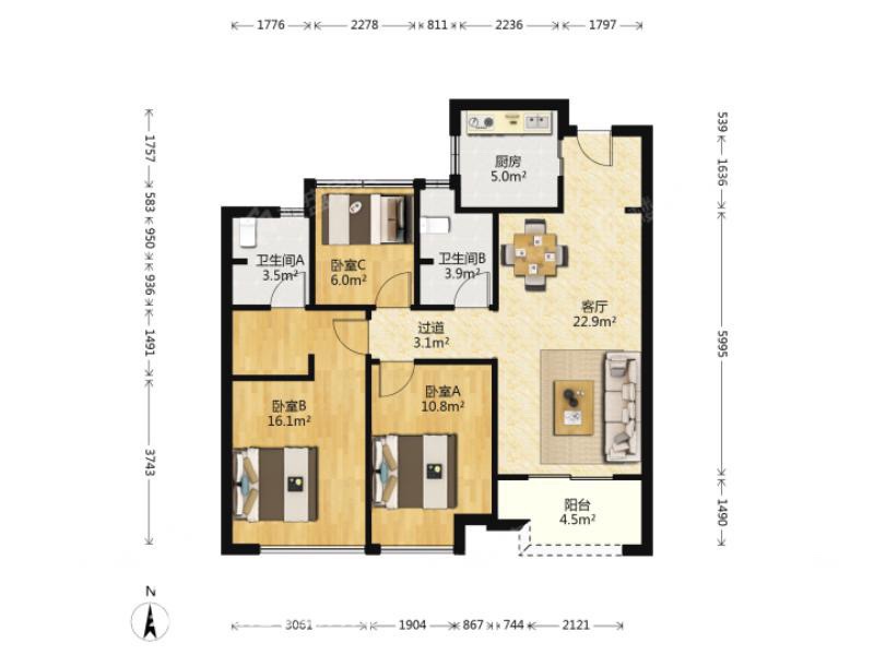 江南名府,江南名府360万元89㎡3室2厅2卫1阳台精装10