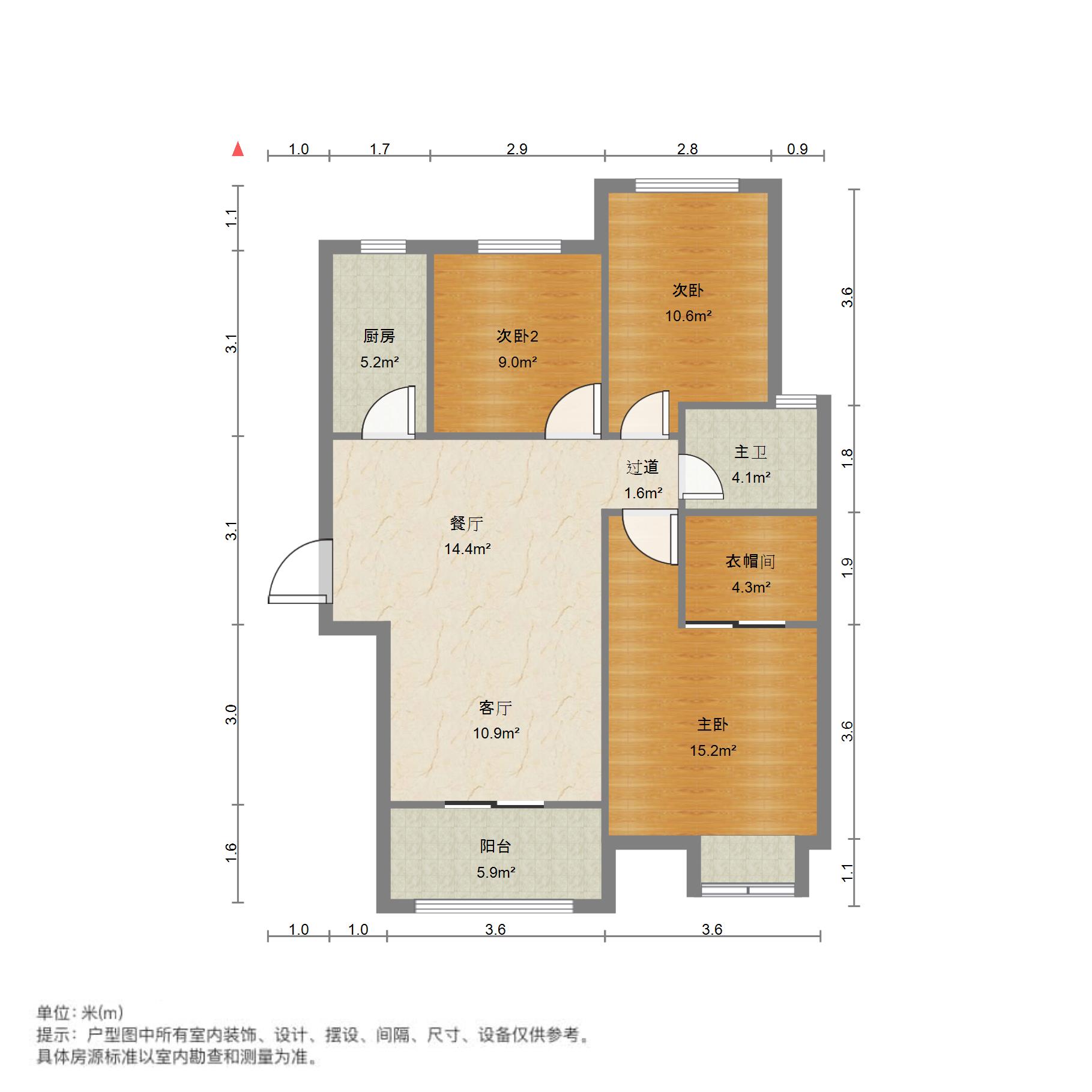 琴台馨都,南北通透,3室2厅1卫1阳台全南,户型非常棒,有户型为证9