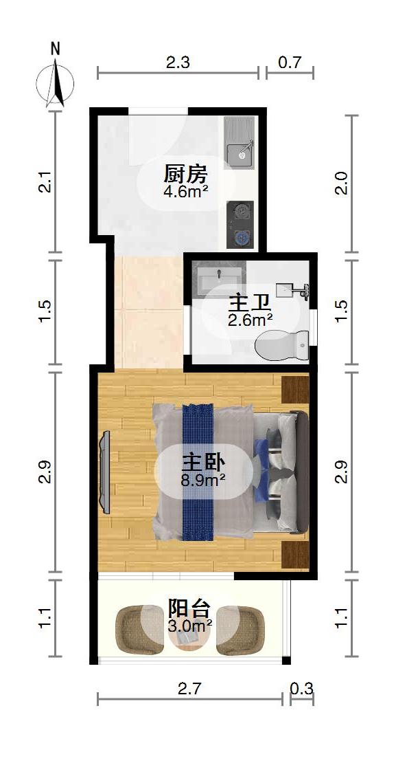 蓝域拿铁公寓,关山大道xuequ六小未用，总价低，精装1室1厅1卫1阳台9