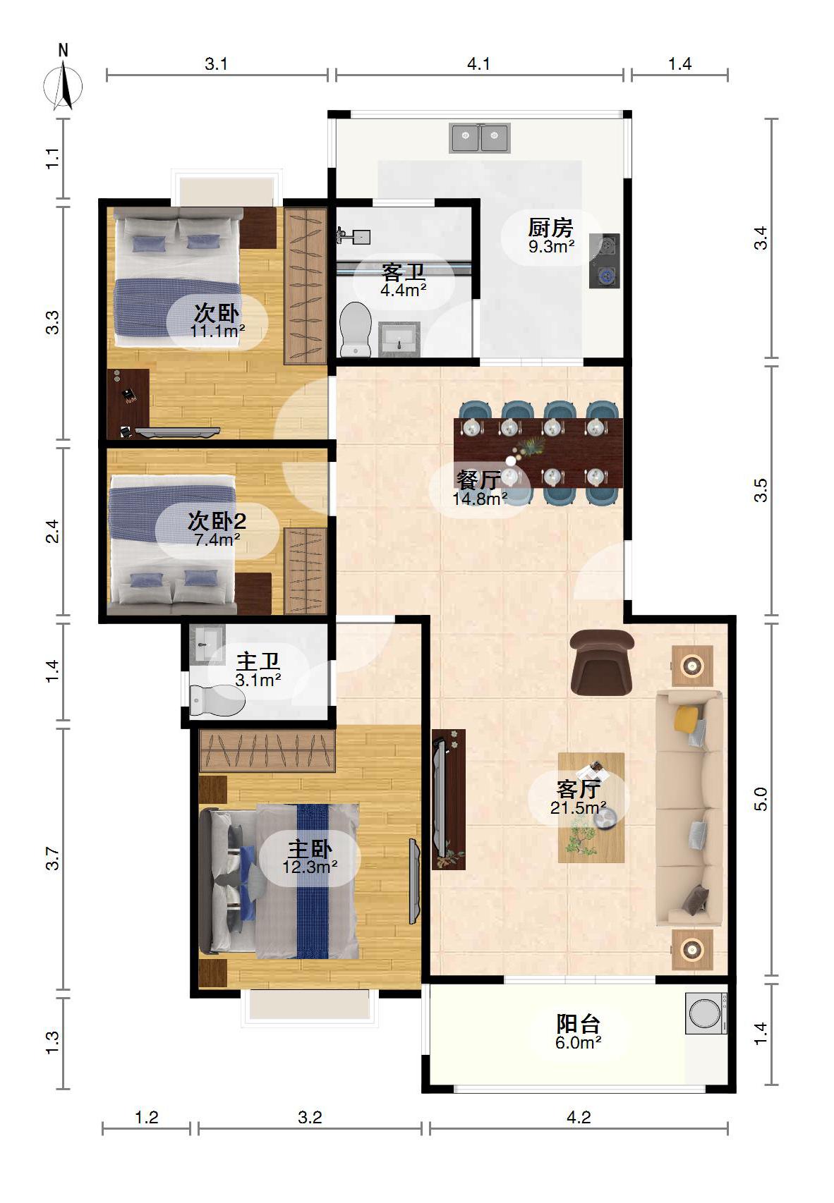 青云谱区岱山街道精装3室2厅2卫二手房出售15