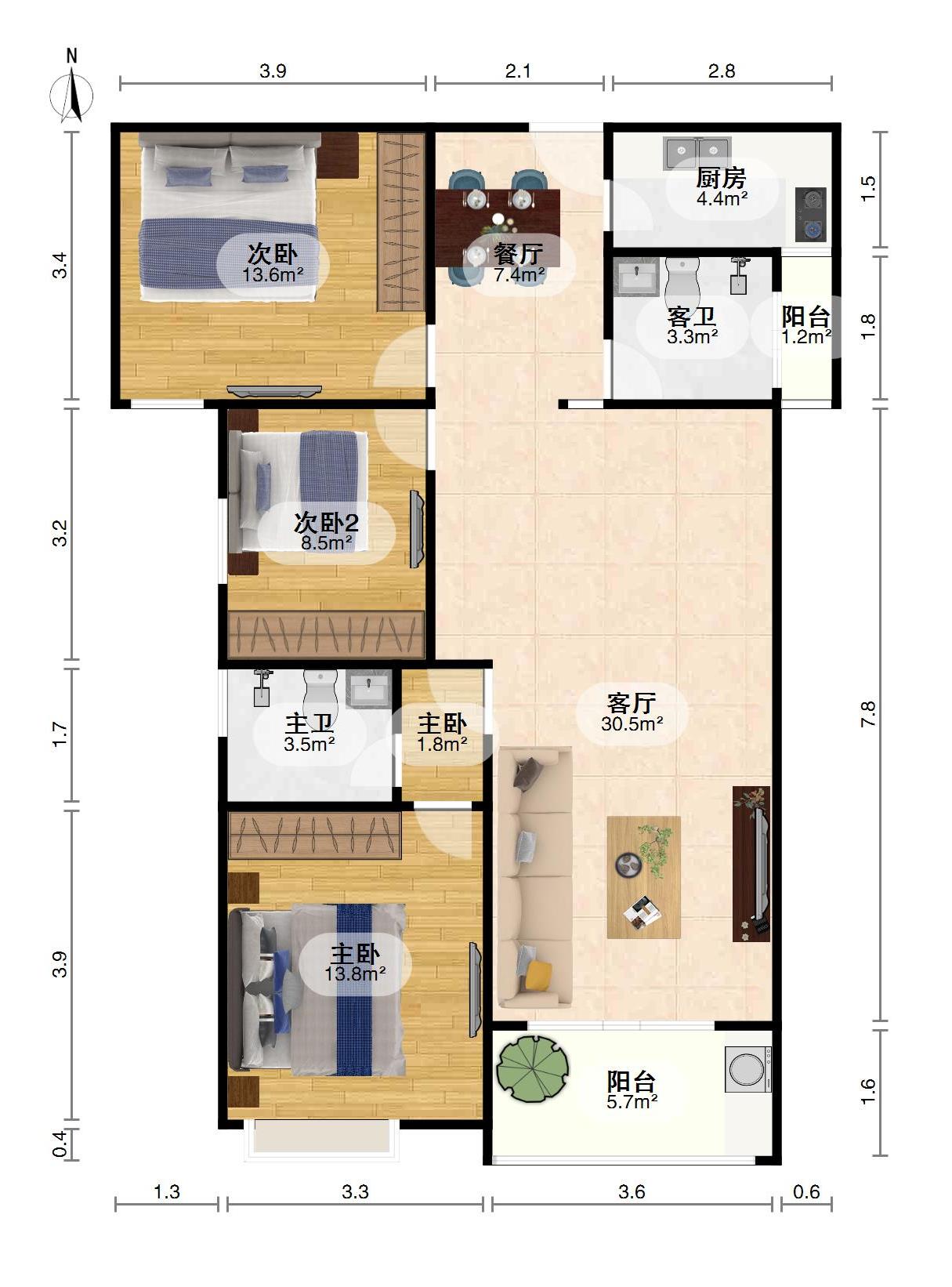 天丰花园,南北通透,3室2厅2卫1阳台全南,户型非常棒,有户型为证13