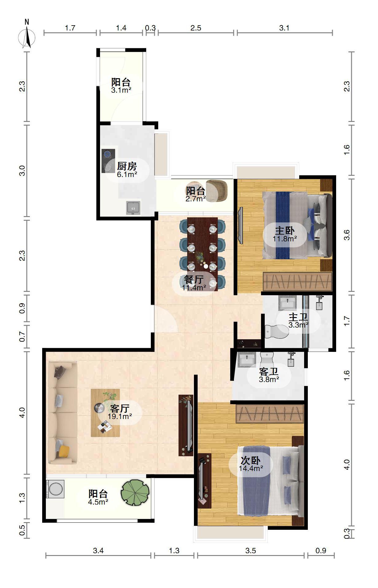 西湖区朝阳洲街道毛坯2室2厅2卫二手房出售15