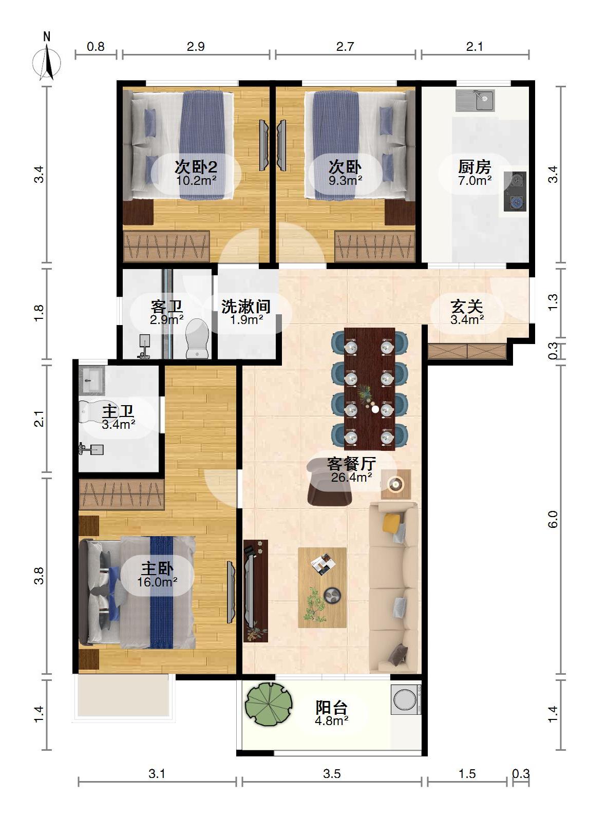 万科金域国际,精品好房，楼层好，视野广，3室2厅2卫1阳台南北。12