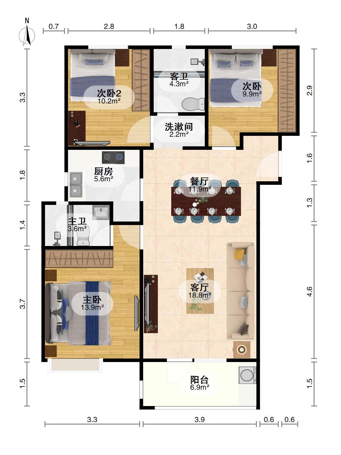 当代满庭春,当代满庭春114.85㎡3室2厅2卫1阳台精装，业主急售10