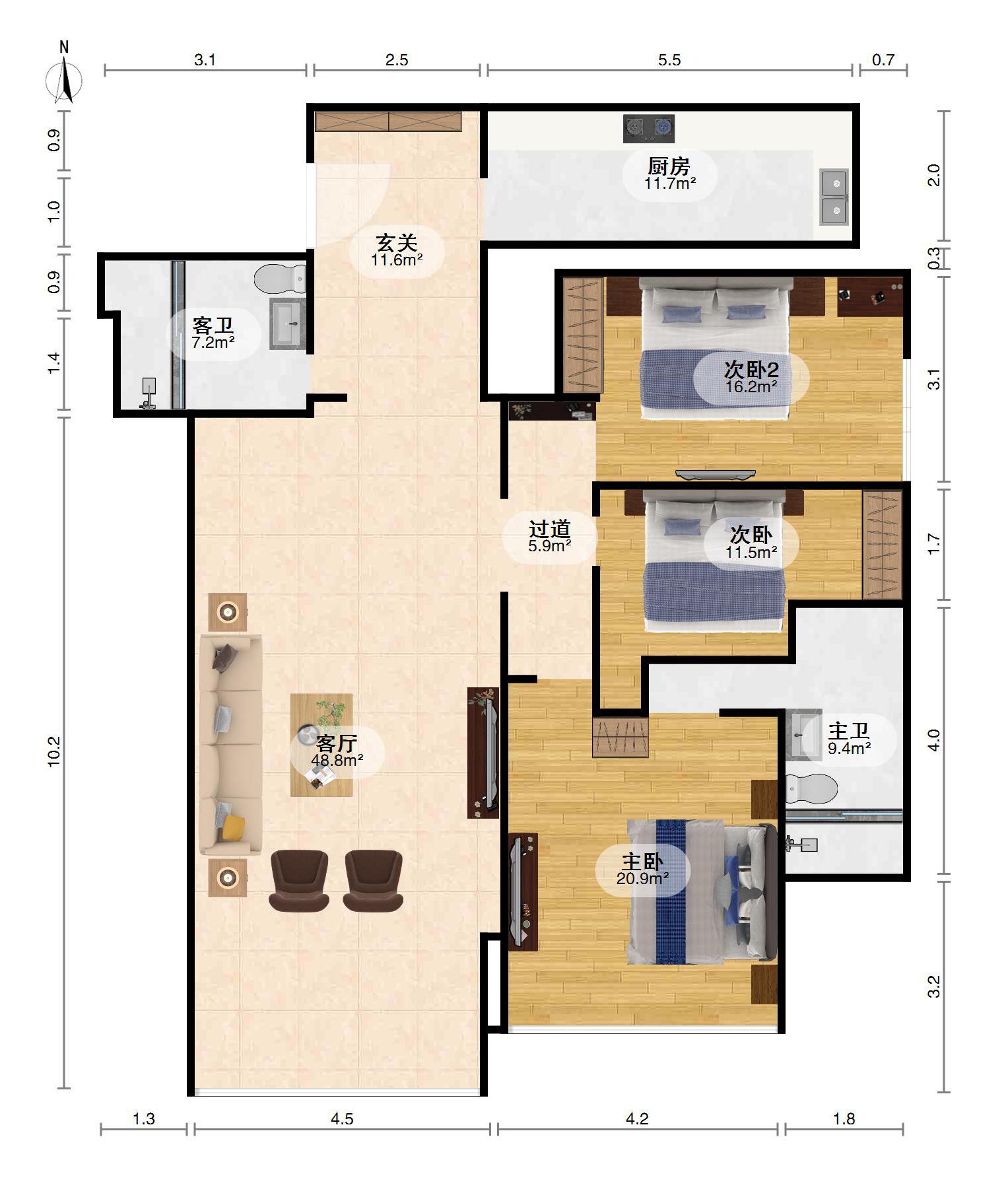 华贸国际公寓3室2厅2卫精装出租12