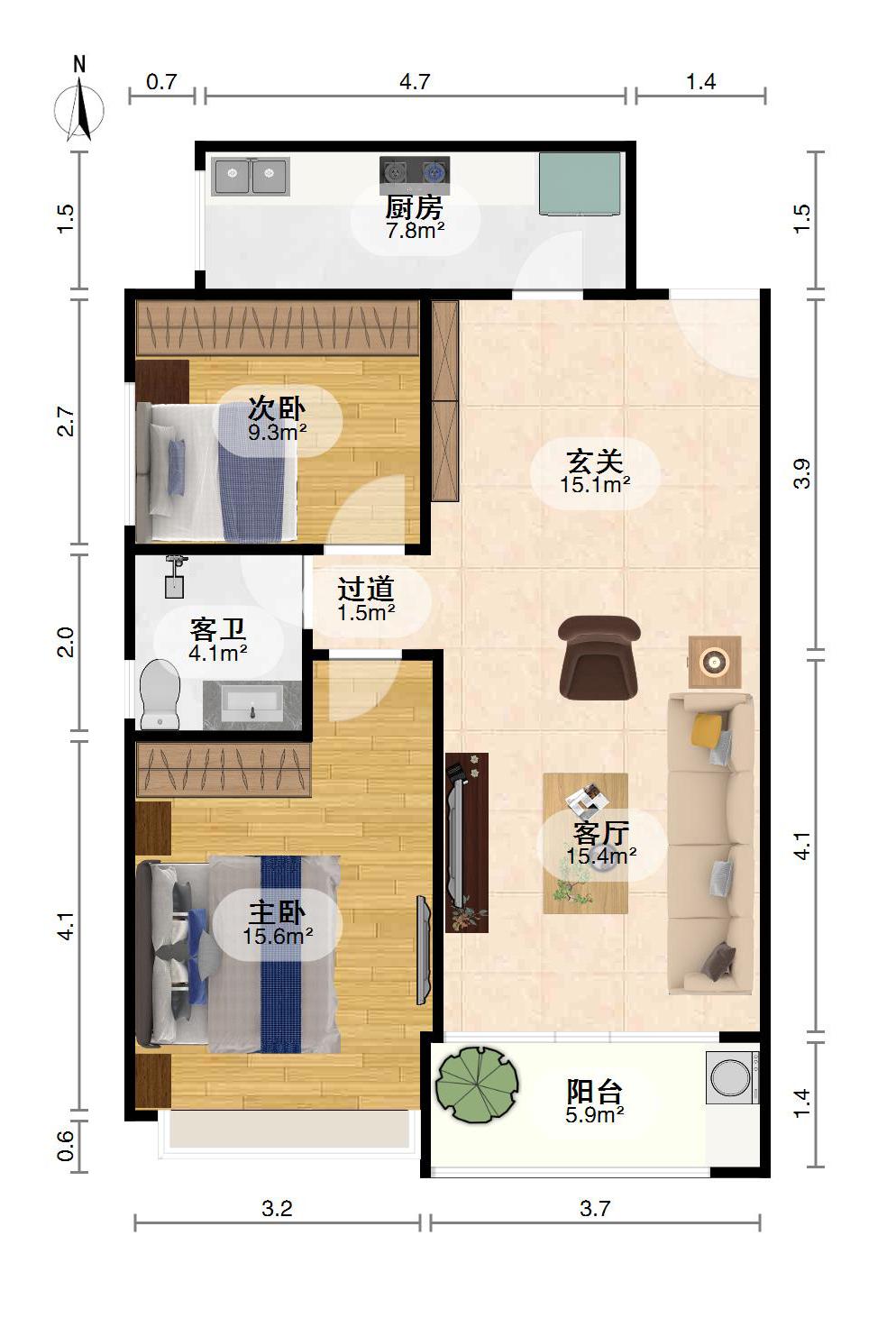 青山湖区高新区精装2室2厅1卫二手房出售13