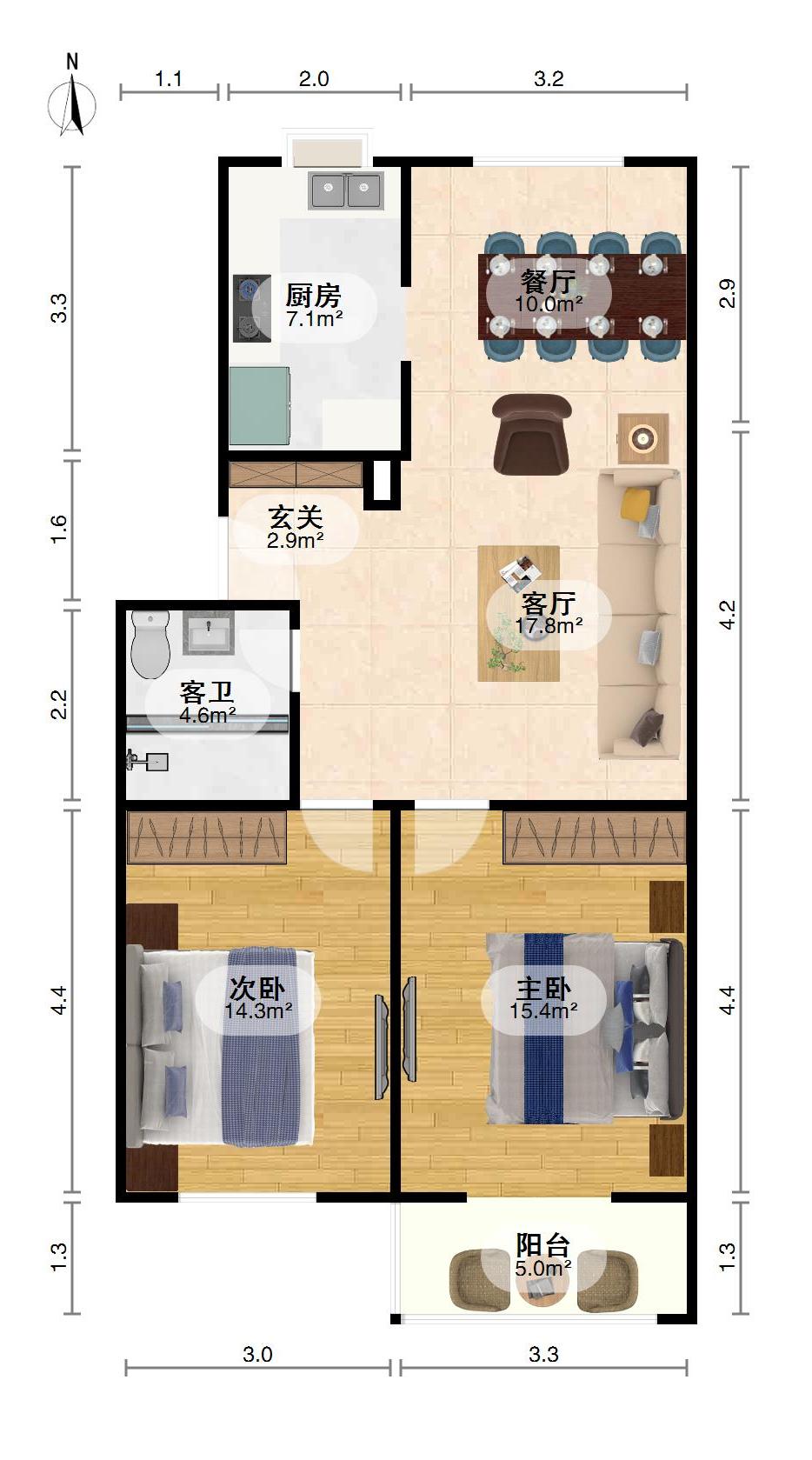 现代花园A区,大两房，两房朝南，无税，拎包入住11