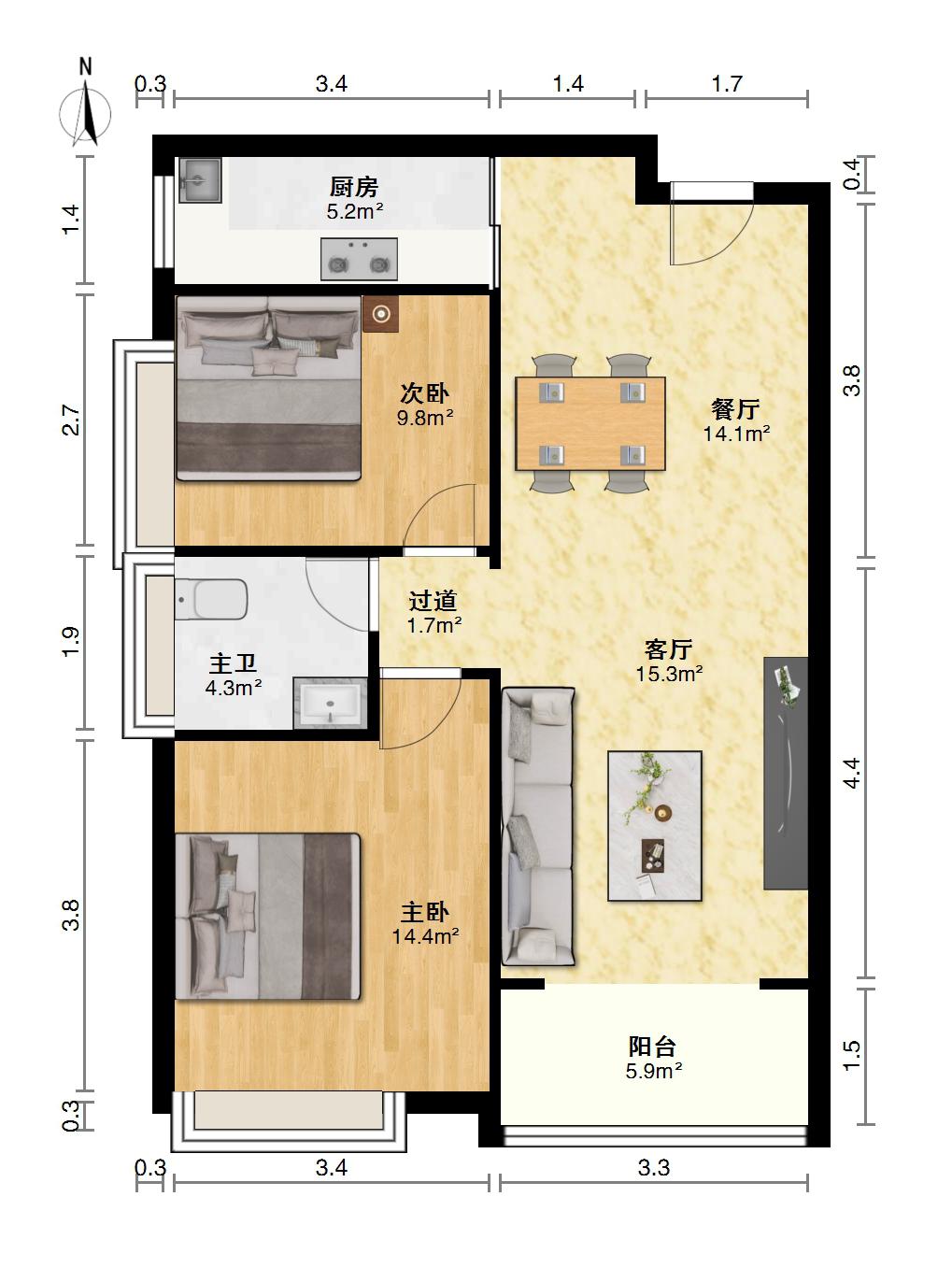 绿湖豪城,绿湖豪城2室2厅1卫1阳台89.74㎡ 带超大入户花园11