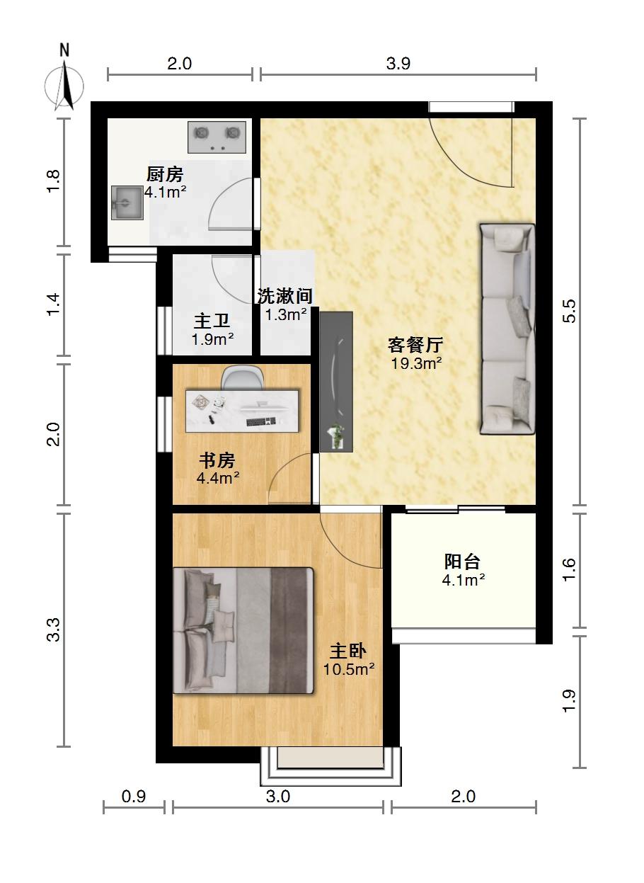 中国铁建国际花园,中国铁建国际花园59㎡1室2厅1卫1阳台精装南，看房有钥匙9