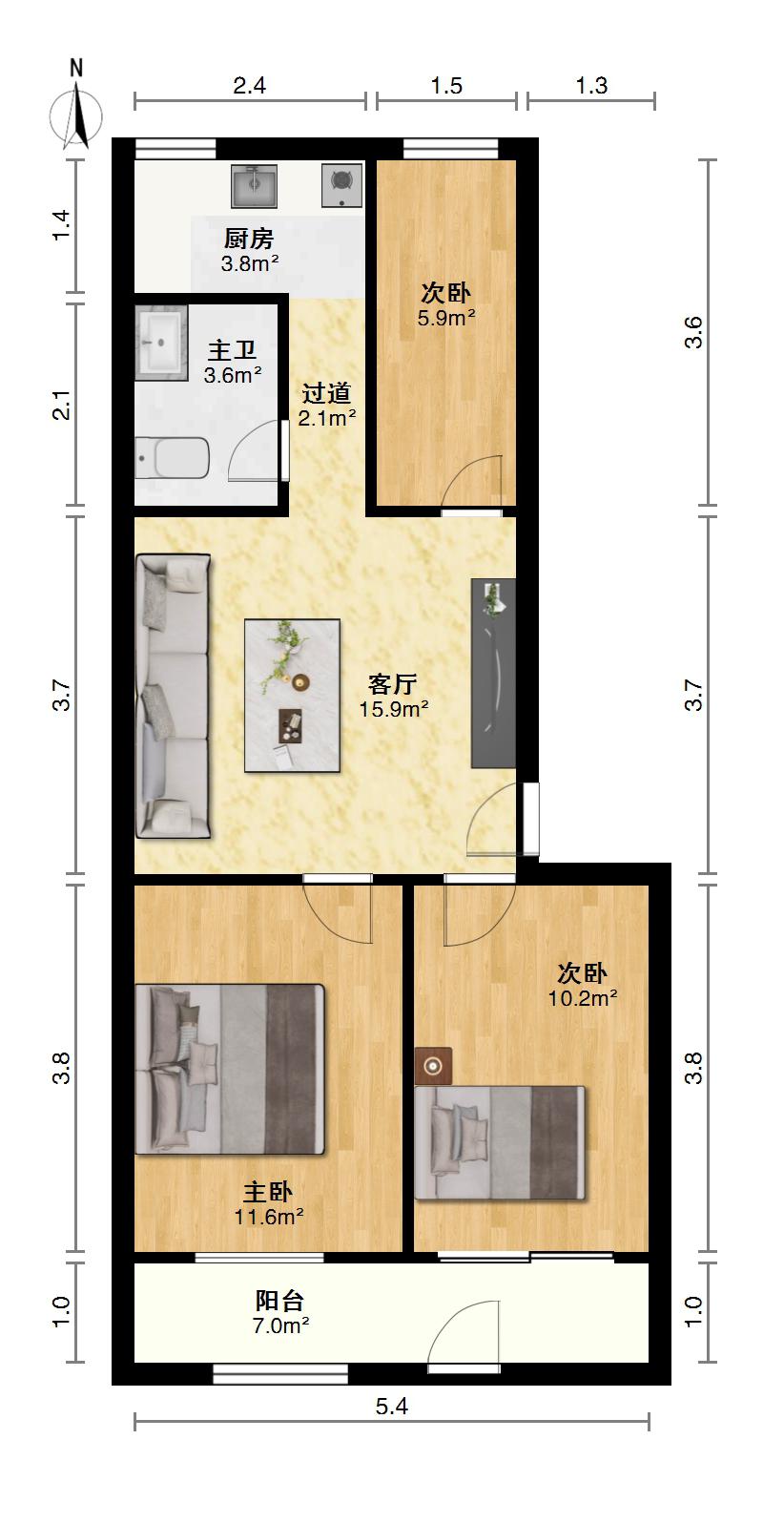 永外正街二附院宿舍,阳光明媚的南北通透的13