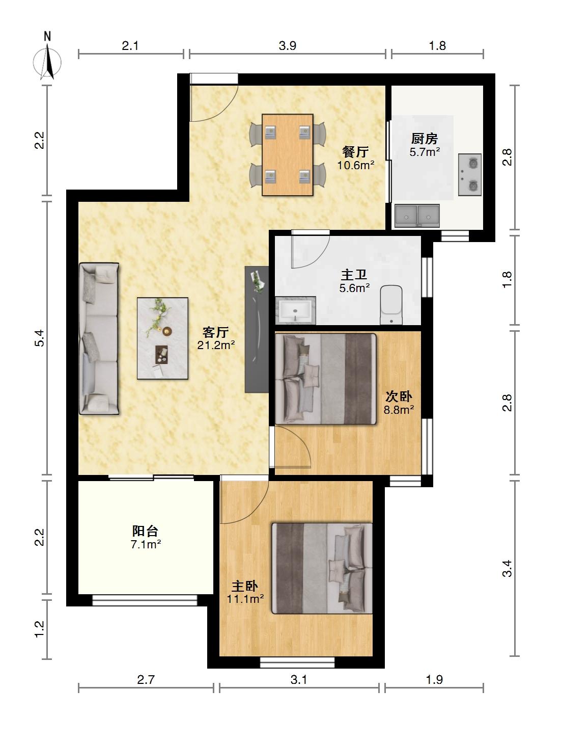 南湖名都A区,2室2厅1卫1阳台，房型正气，采光佳9