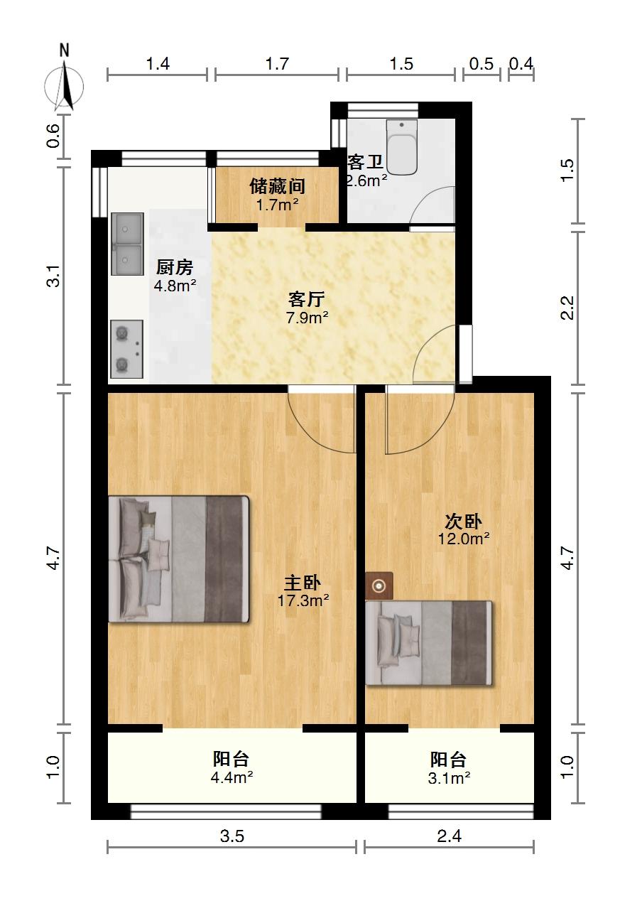 105街坊,精致2室1厅1卫1阳台，小户型，大生活10