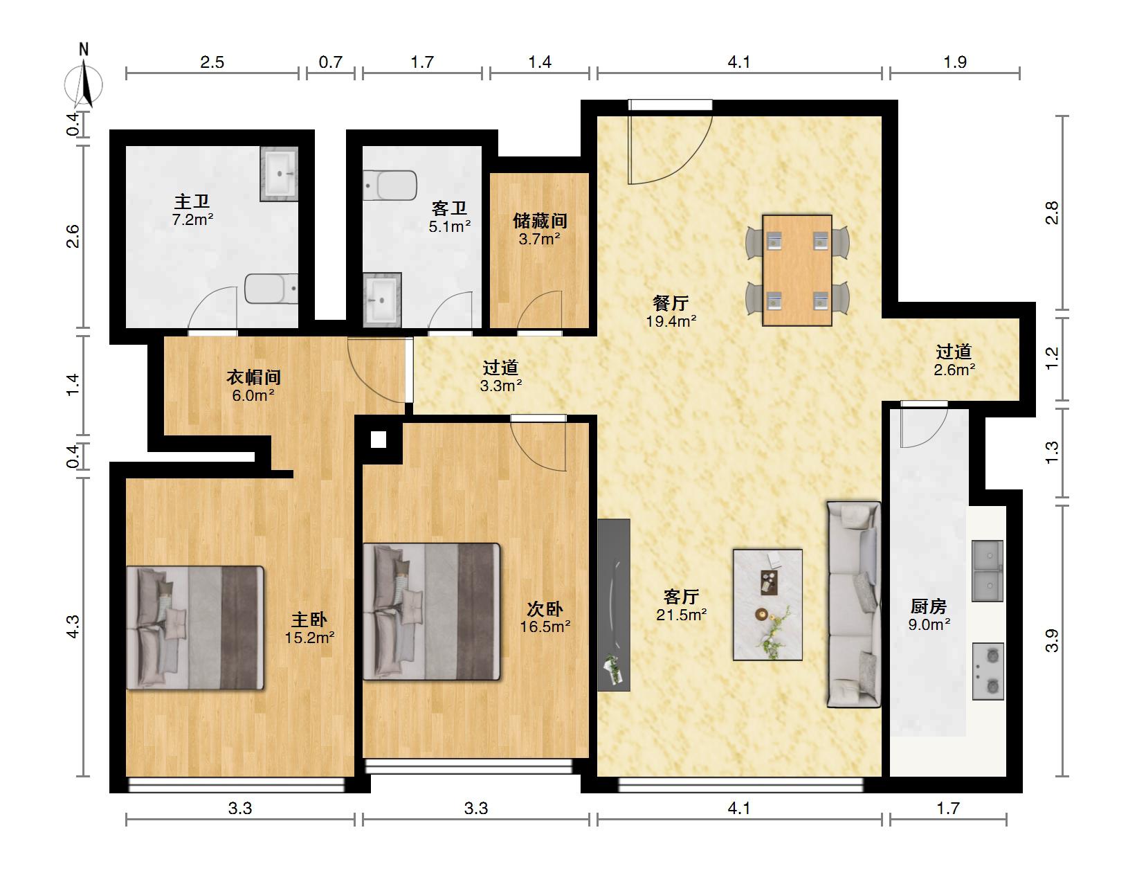 财富中心公寓,财富中心公寓 南向二居室 高层 少有户型13