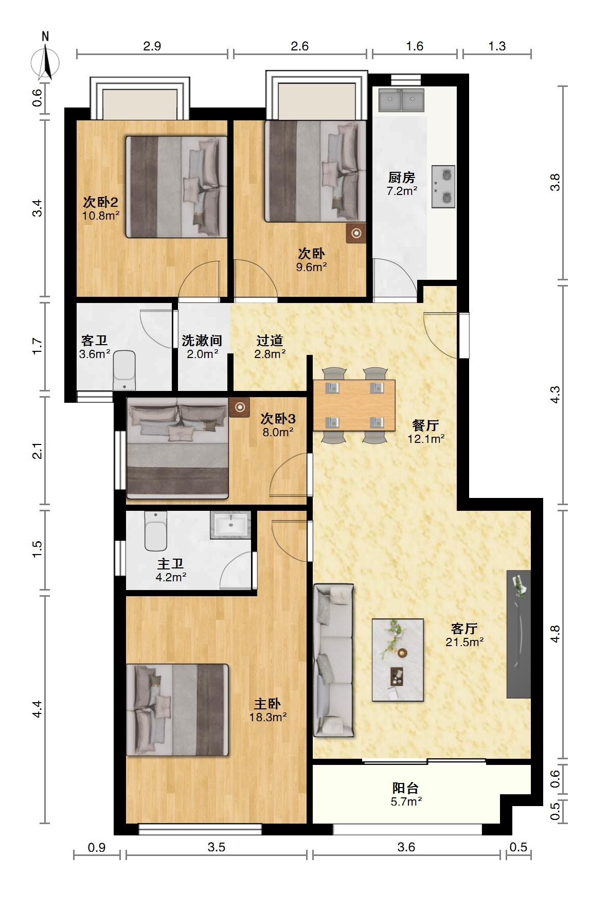 绿地国际理想城五期,绿地国际理想城五期120.08㎡4室2厅2卫1阳台精装南北，11