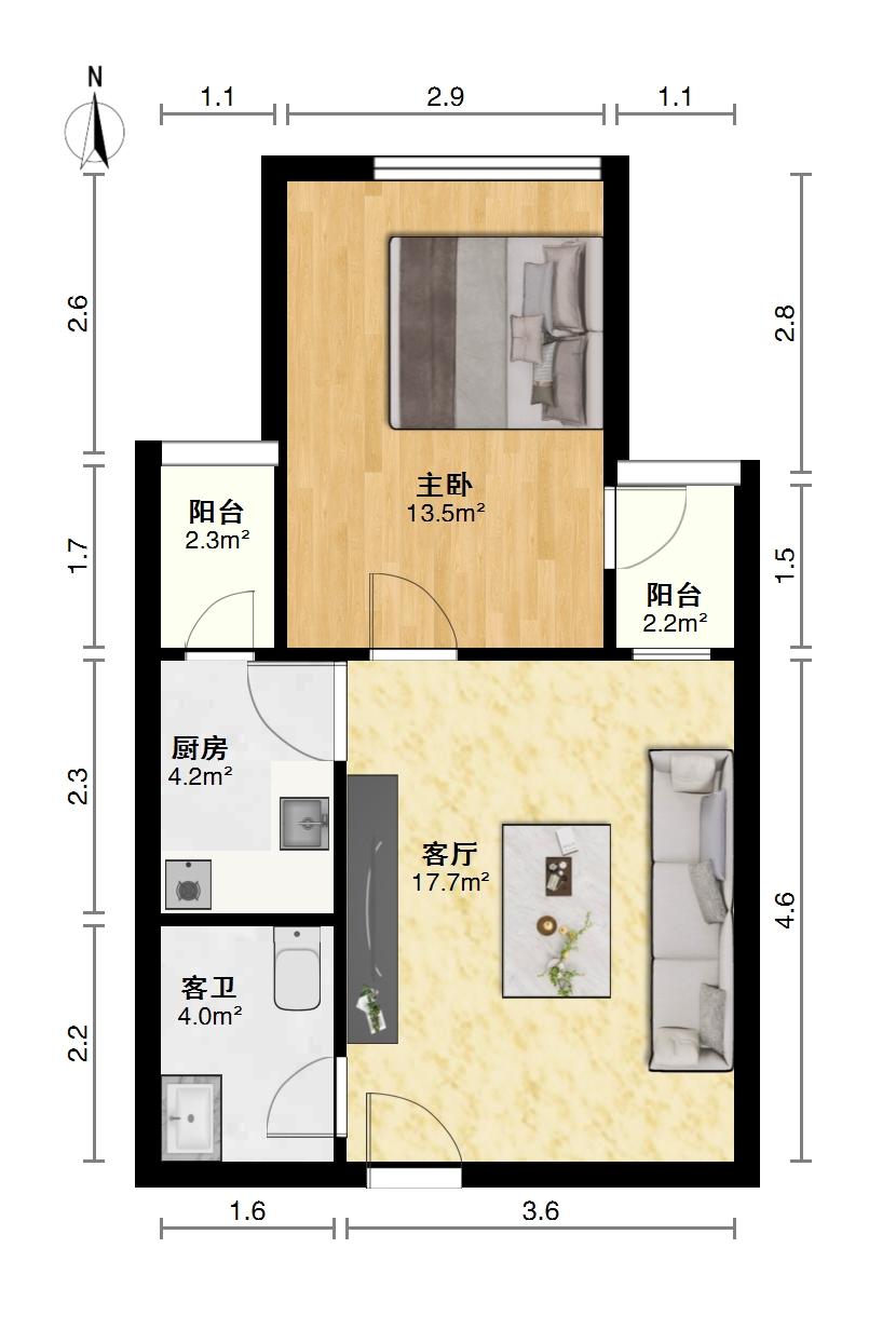 柒零社区,性价比超高的1室1厅1卫1阳台 阳光 视线 无忧！13