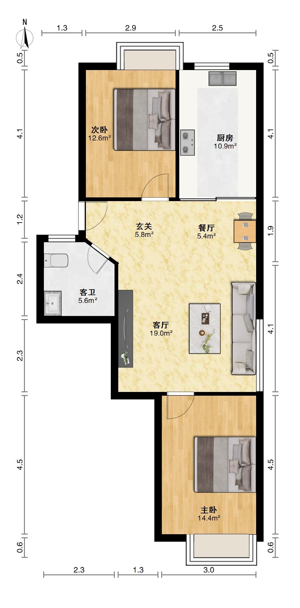 鹦鹉花园,鹦鹉花园82.21㎡2室1厅1卫1阳台精装南北，好房不等人10