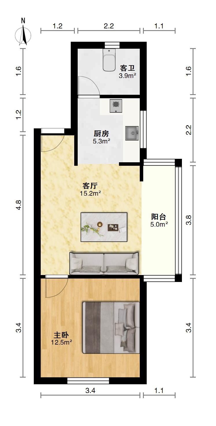 桃苑二区,精品好房，桃苑二区1室1厅1卫1阳台，房主急售13