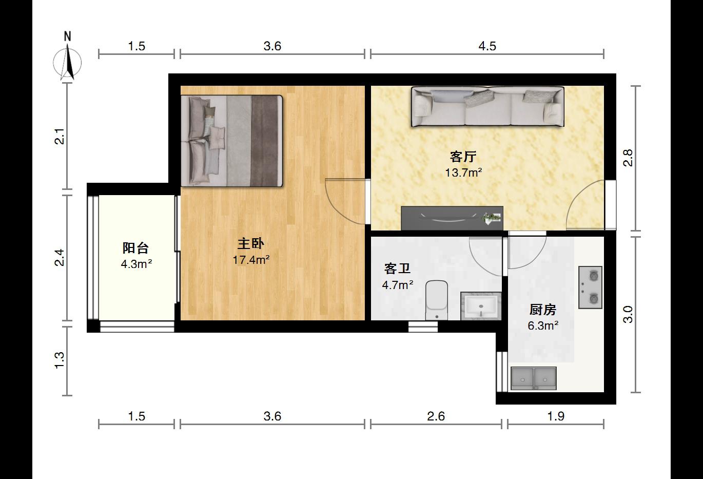 龙韵花园,龙韵花园45万元57㎡1室1厅1卫1阳台毛坯，业主急售8