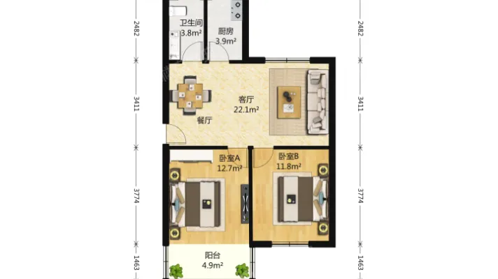 科技新村 3250.00元/月 2室2厅1卫 73.0平