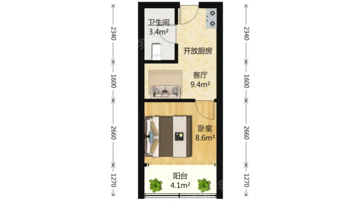 共康三村 3200.00元/月 1室1厅1卫 41.65平