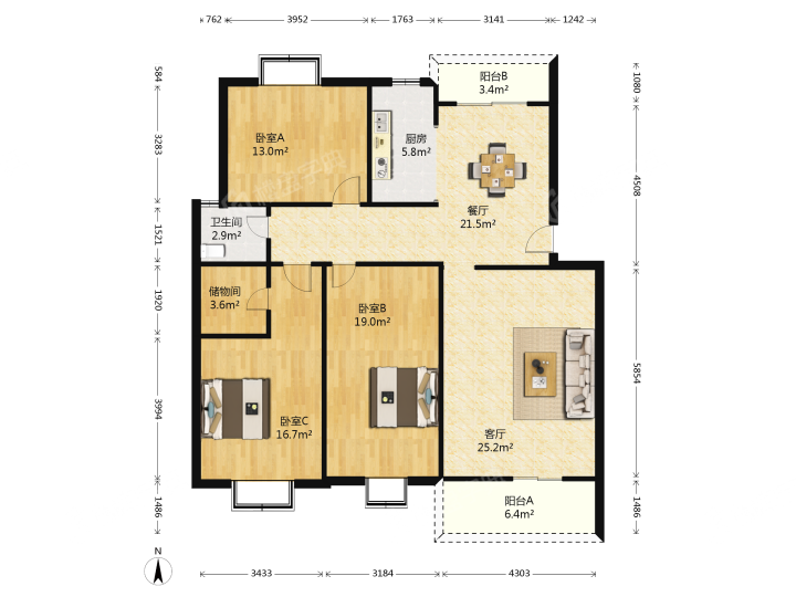 逸涛商住城3室1厅2卫朝东南毛坯出租7