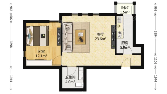 亦庄北岸 4100.00元/月 2室1厅1卫 63.0平