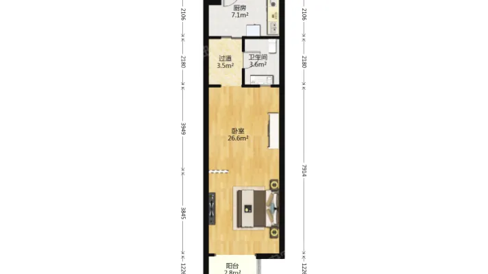 巴黎花园 2100.00元/月 1室0厅1卫 62.0平