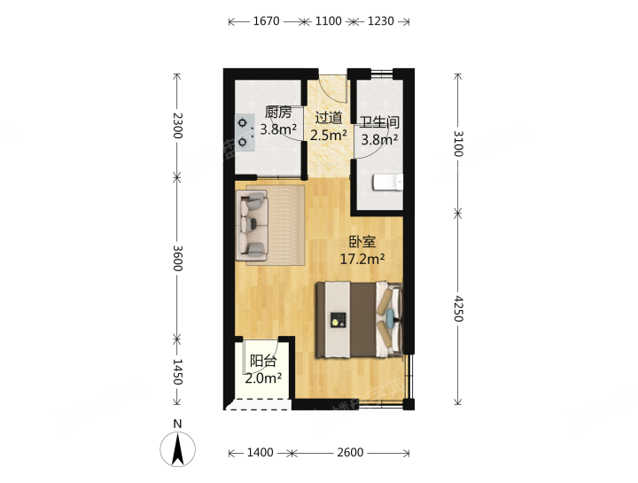 东方时空公寓 6732.00元/月 1室1厅1卫 45.0平-东方时空公寓租房