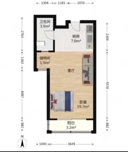 精装一室锦绣蓝山全套家具家电双气地暖，南向大阳台民水电实图