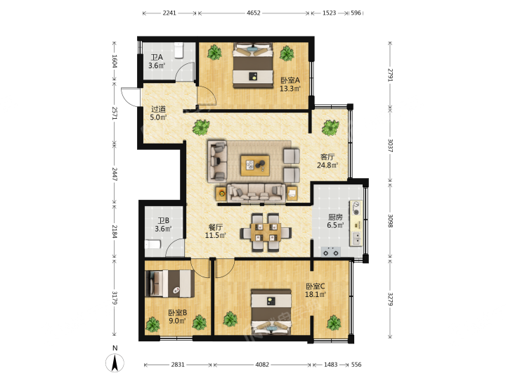 文林雅居,文林雅居 2800.00元/月 3室2厅2卫 108.22平8