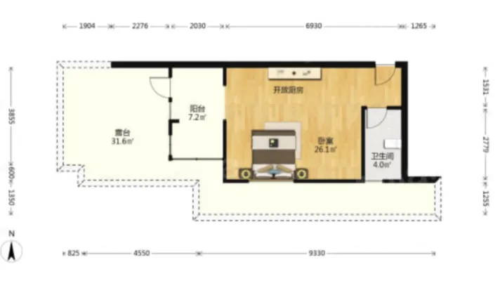 滨江CBD紫峰大润发旁 绿地云公馆精装大一居 带大露台可烧烤