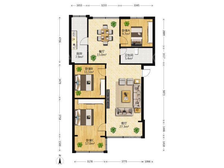 如安街9号院,如安街9号院 3200.00元/月 3室2厅1卫 92.0平8