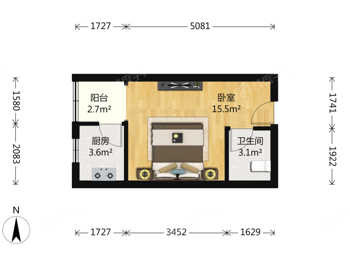 永茂绿园,永茂绿园 1100.00元/月 1室0厅1卫 39.0平8