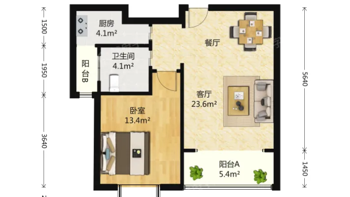 绿洲康城亲水湾(中央区) 5460.00元/月 1室1厅1卫 69.13平