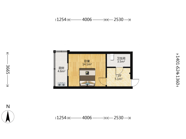 平陆东里,平陆东里 1600.00元/月 1室1厅1卫 32.99平5