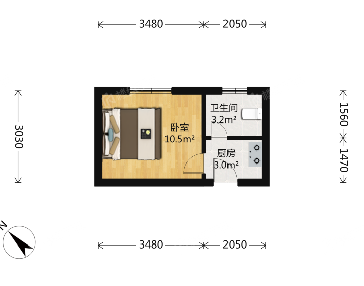 中行小区,中行小区 4000.00元/月 1室0厅1卫 23.42平8