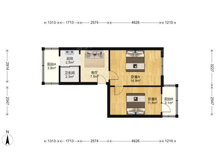 202小区,202社区 1550.00元/月 2室1厅1卫 53.5平7