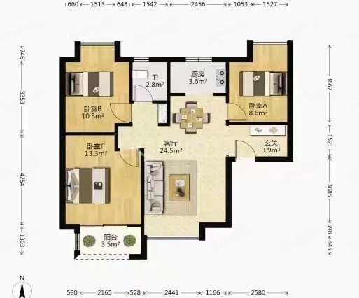 新上 荣盛塞纳荣府 经典三室 干净利索1200一月停车方便