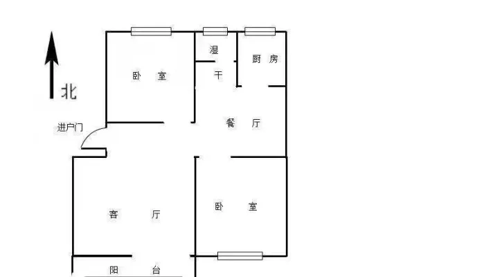 盘旋路附近三楼，75平两室两厅，家俱齐全拎包入住