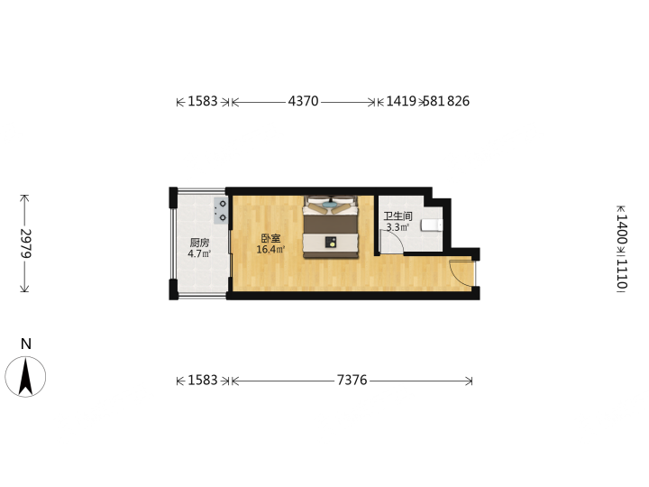 城市之星,城市之星 980.00元/月 1室0厅1卫 36.0平3