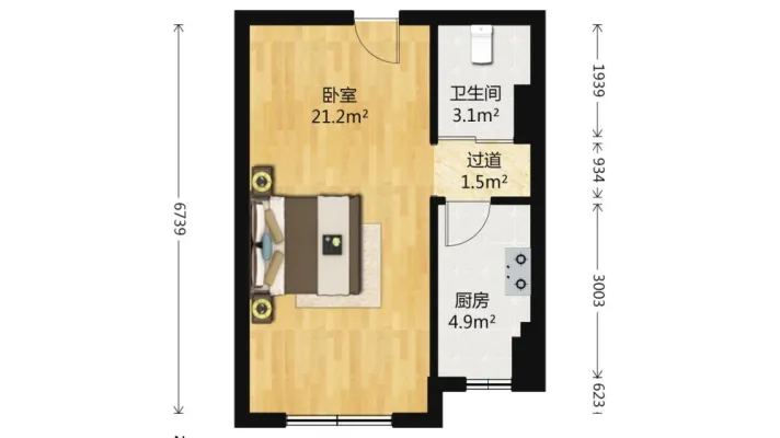 江汉路步行街六渡桥 独门独户电梯房一居室精装好房出租