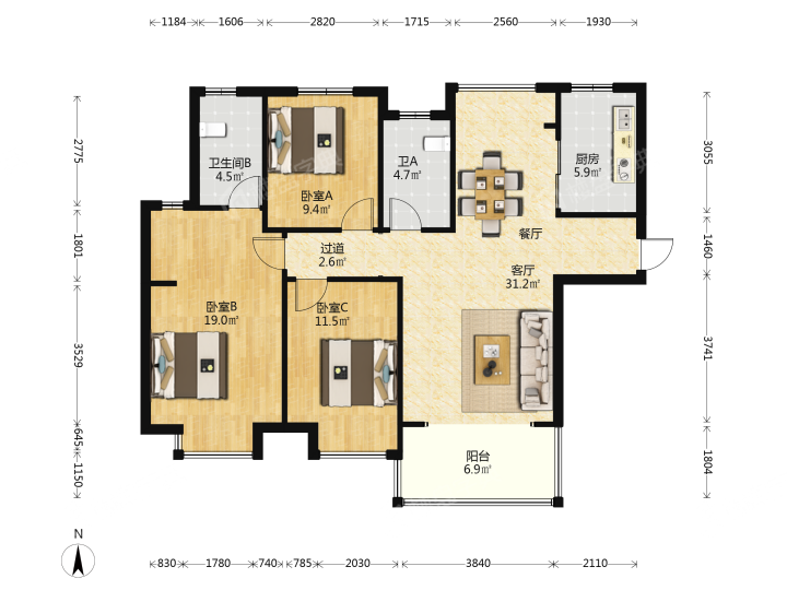 宝龙城市广场龙邸,宝龙城市广场龙邸 2200.00元/月 3室2厅2卫 127.67平9