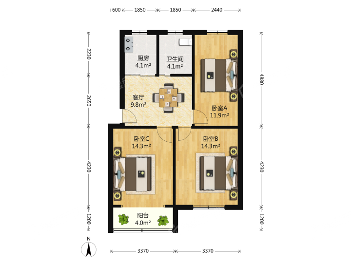 香楠小区,香楠小区 6900.00元/月 3室1厅1卫 80.0平12