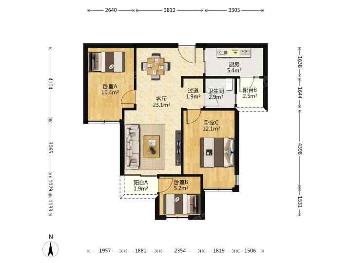 鲁能领秀城5街区,鲁能领秀城5街区 1700.00元/月 3室1厅1卫 87.0平8