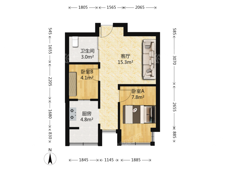 保利百合香湾A区,保利百合香湾A区 1200.00元/月 2室1厅1卫 50.0平6